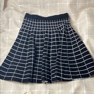 Womens Black Saks Fifth Avenue Checkered Grid Print Mini Skirt Black/White Sz XS